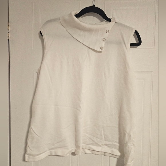 Womens XL white Sleeveless Turtleneck open mock neck Sweater top stretchy - Picture 1 of 3